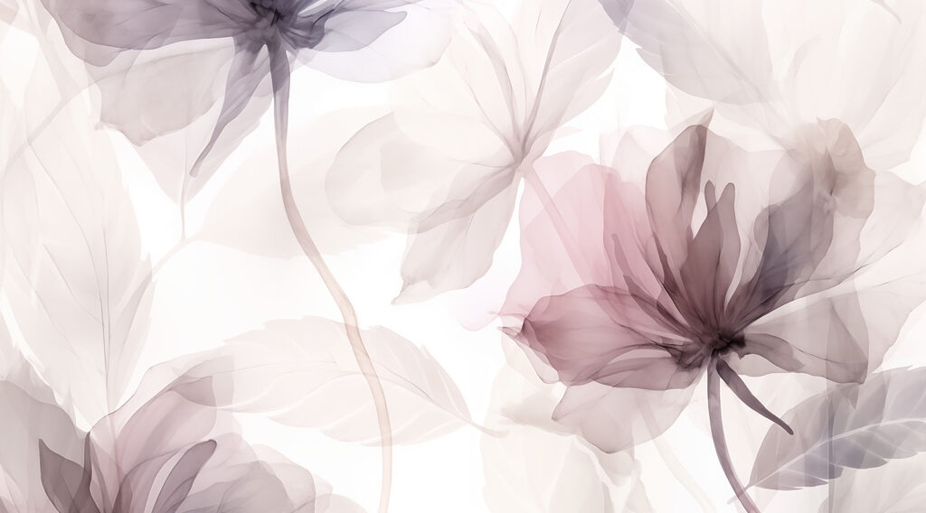Flores en velos malva — diseño completo