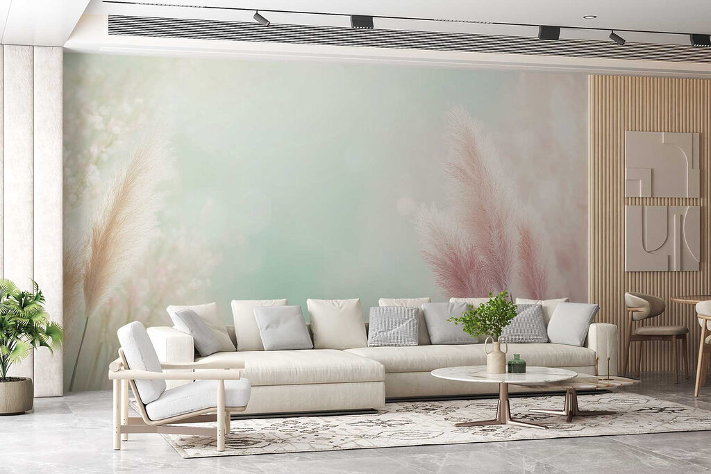 Plumas rosas sobre verde — interior 4