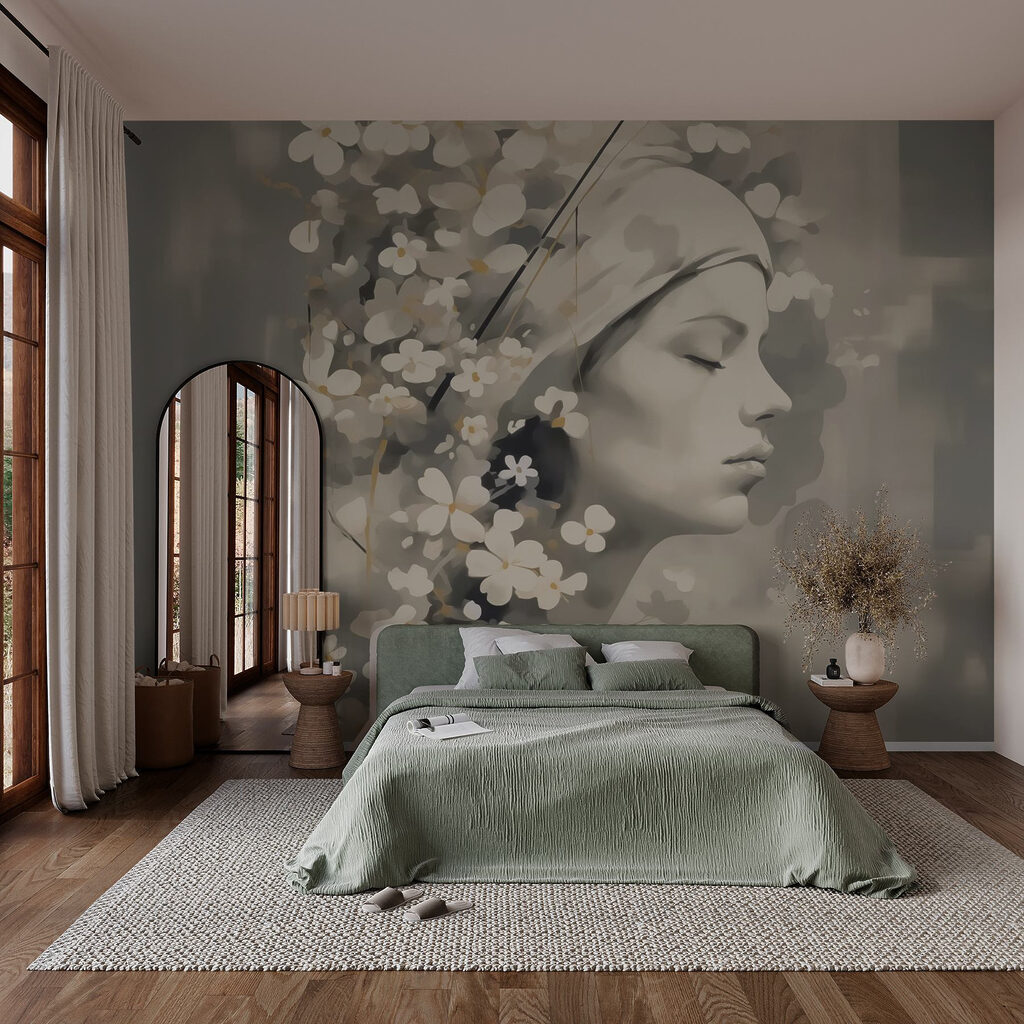 Perfil femenino entre flores — interior 1