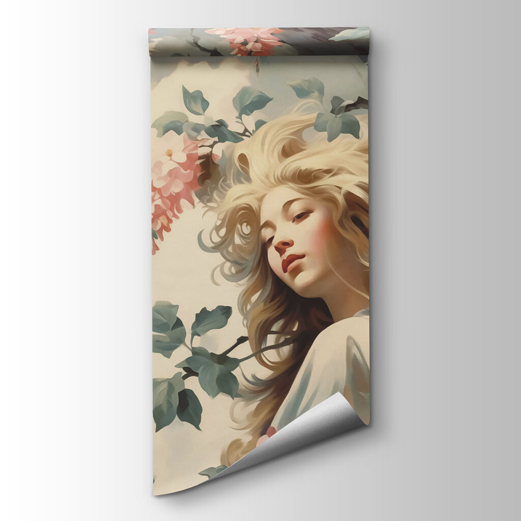 Mujer bajo flores colgantes — vista del producto