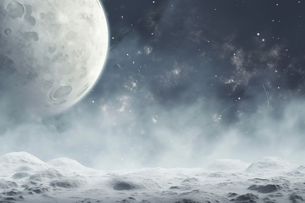 Luna sobre campo nevado — diseño completo