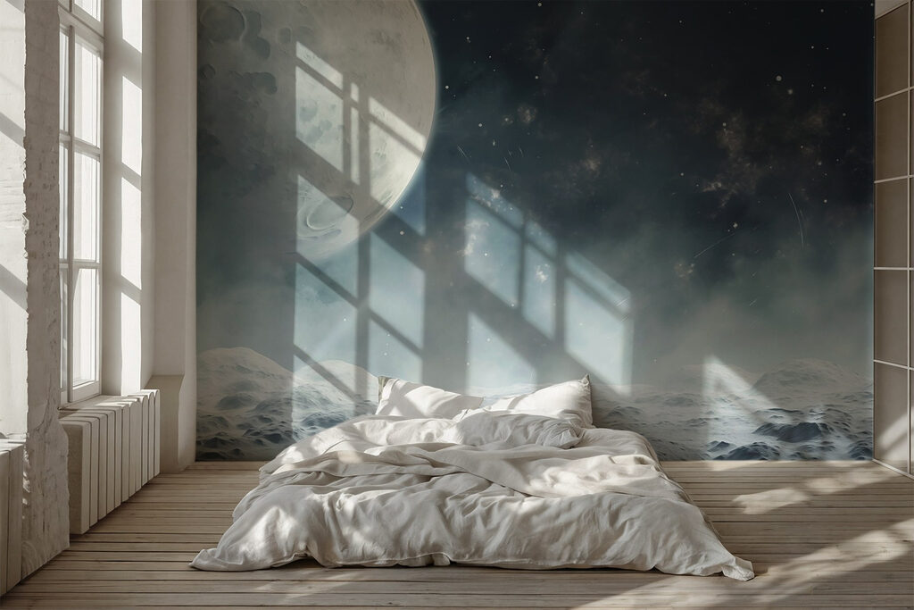 Luna sobre campo nevado en un interior