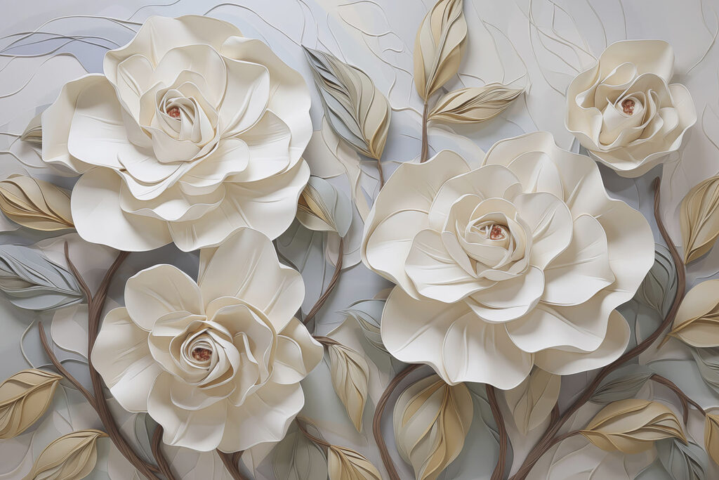 Rosas blancas entre hojas — diseño completo