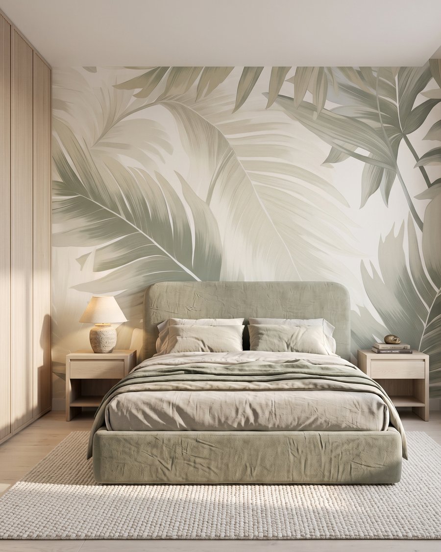 Hojas de palmera pálidas en un interior