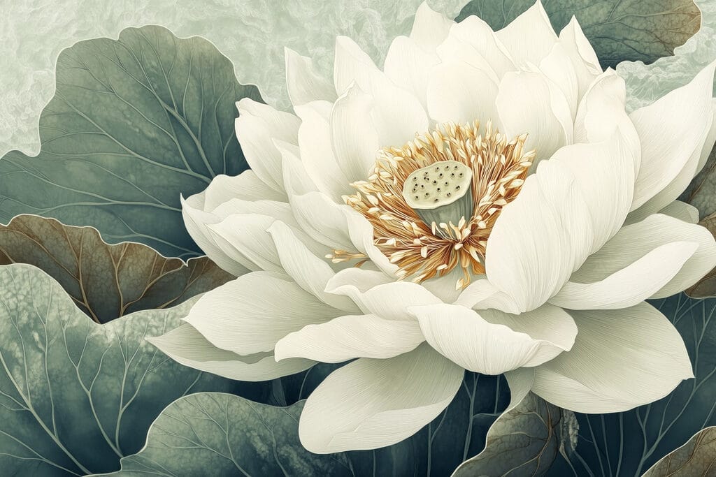 Loto blanco de cerca — diseño completo
