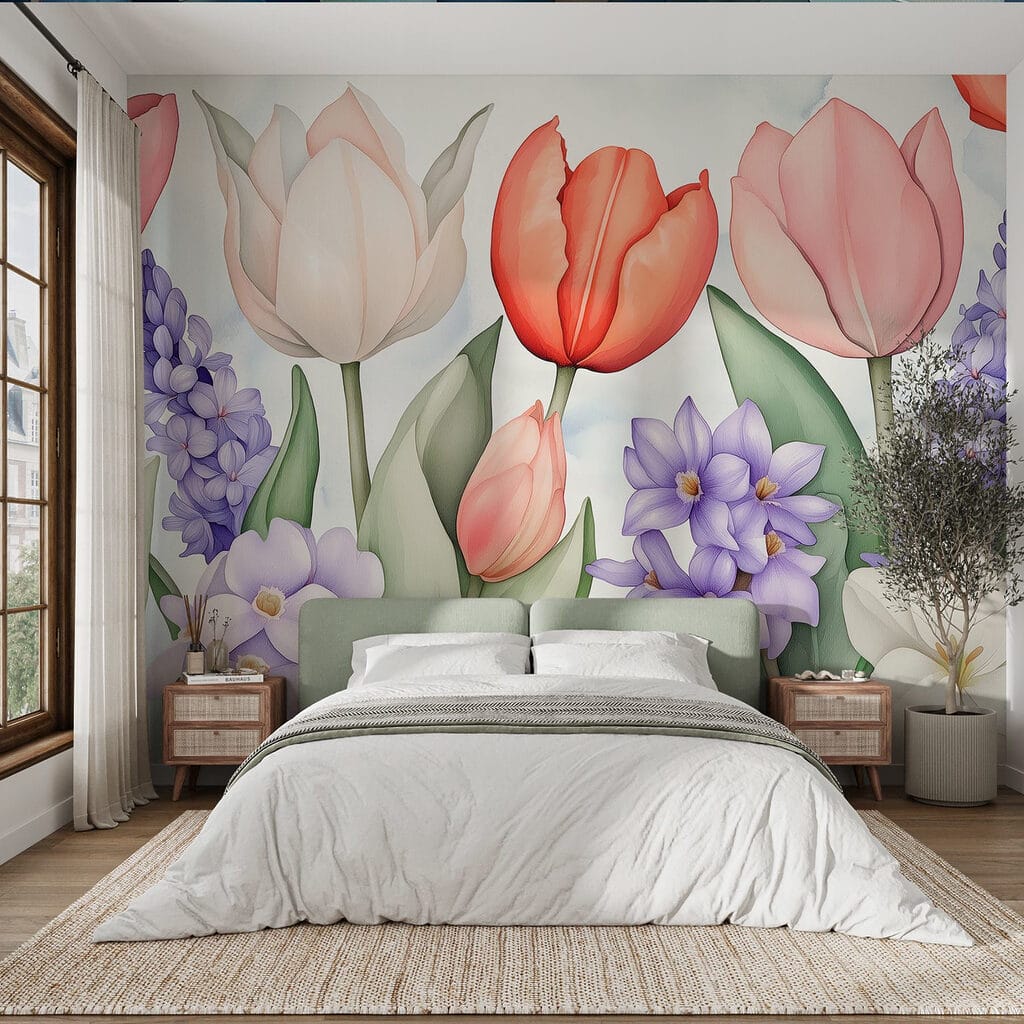 Tulipanes entre flores moradas — interior 2