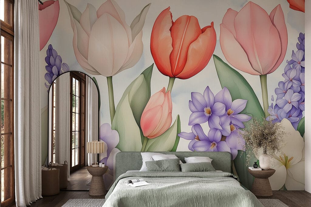 Tulipanes entre flores moradas — interior 3