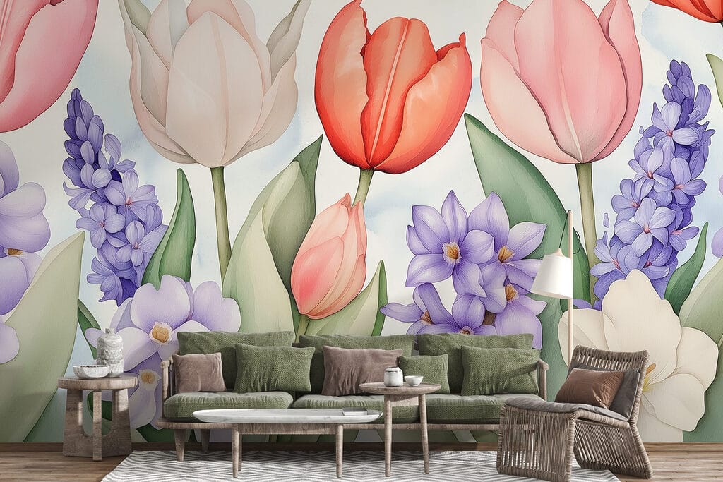 Tulipanes entre flores moradas — interior 4