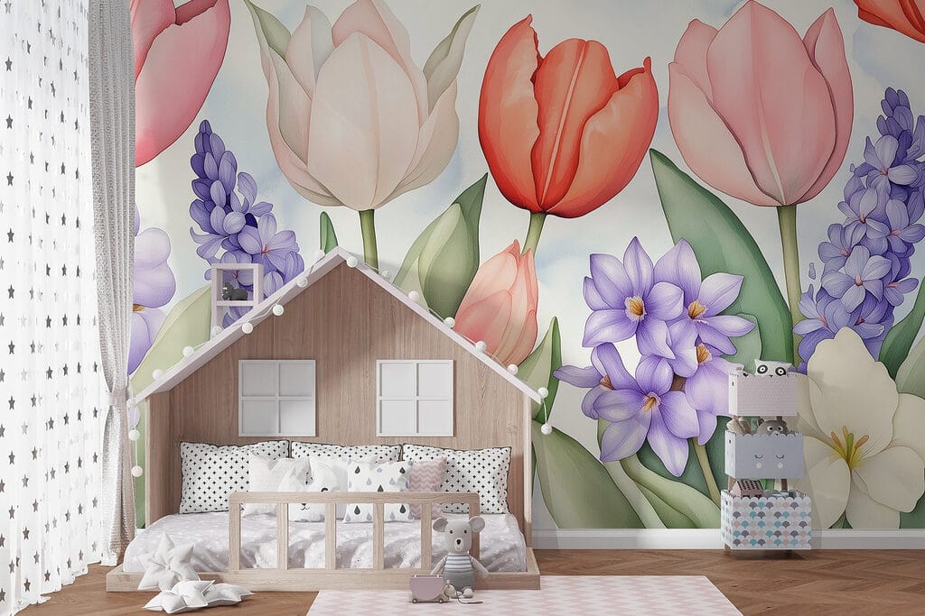 Tulipanes entre flores moradas — interior 5