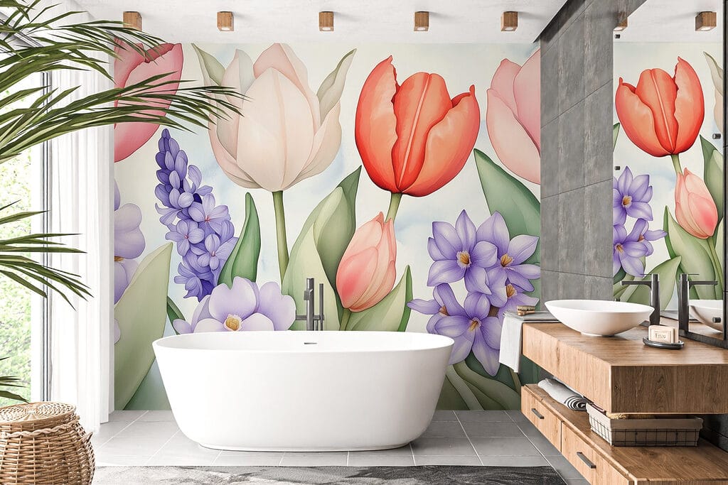 Tulipanes entre flores moradas — interior 6