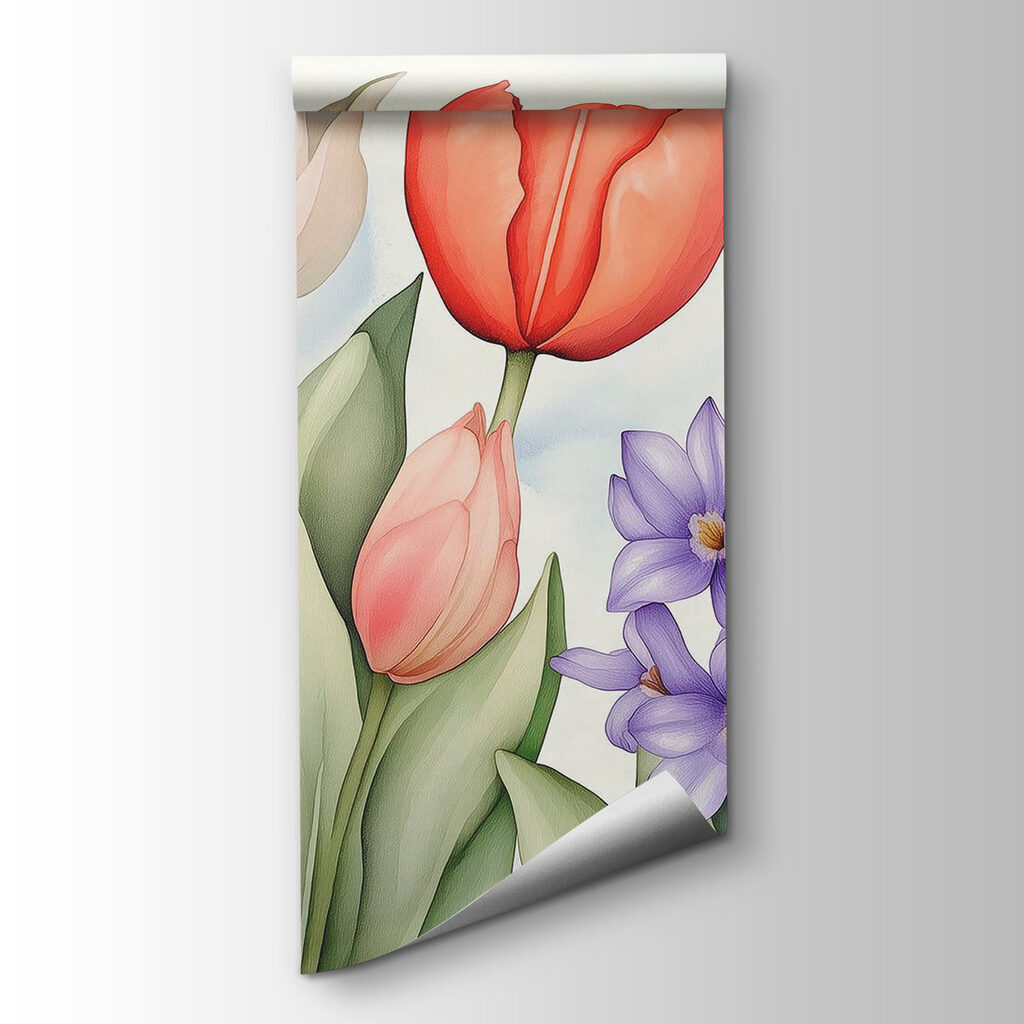 Tulipanes entre flores moradas — vista del producto