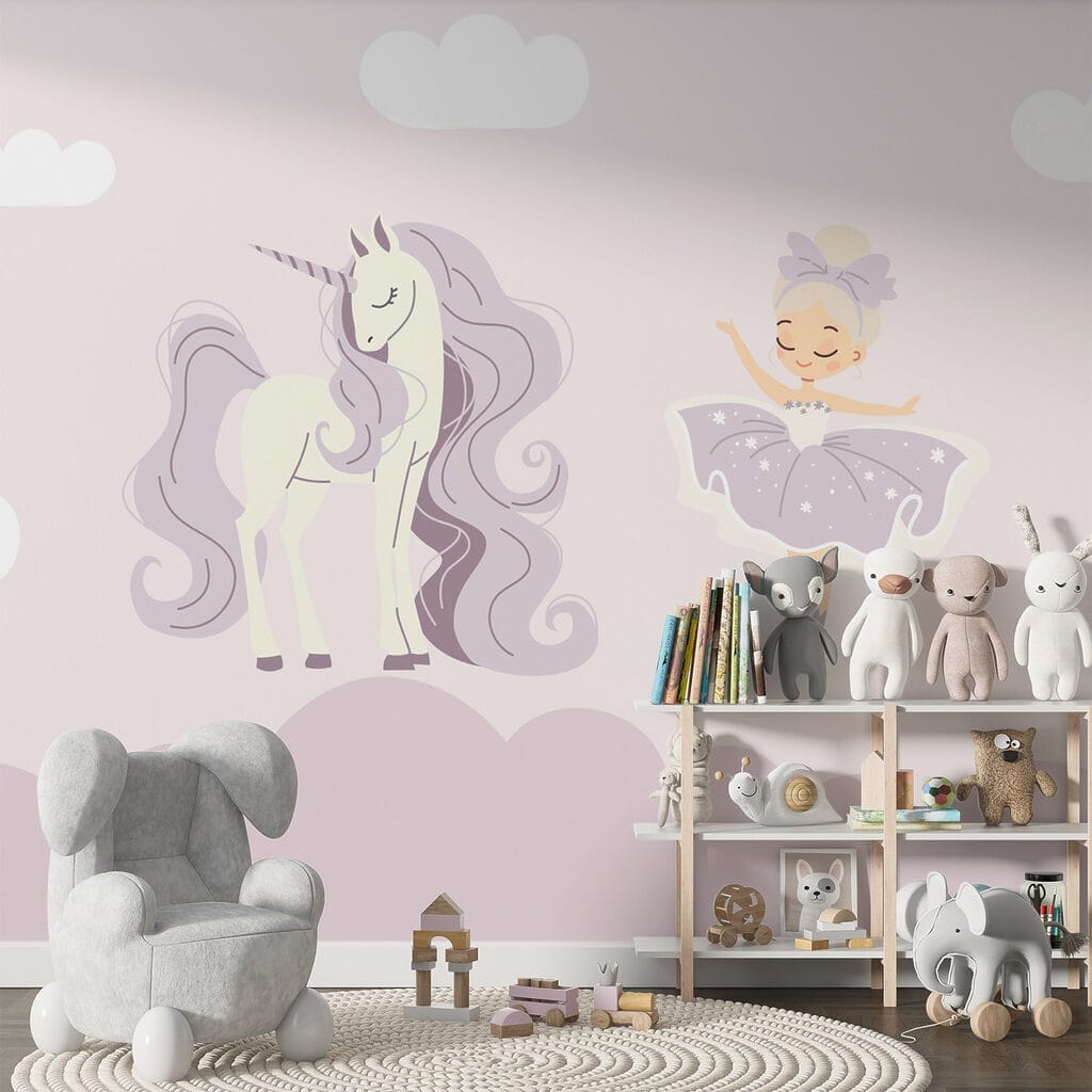 Unicornio y bailarina en un interior