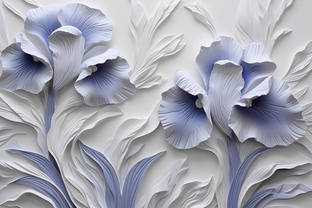 Flores azules en relieve — diseño completo