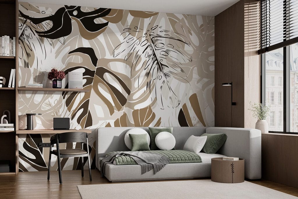 Patrón de monstera verde en un interior