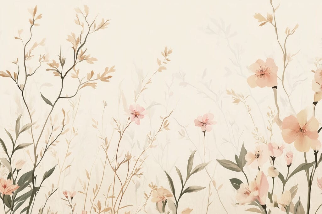 Flores delicadas sobre hierba — diseño completo