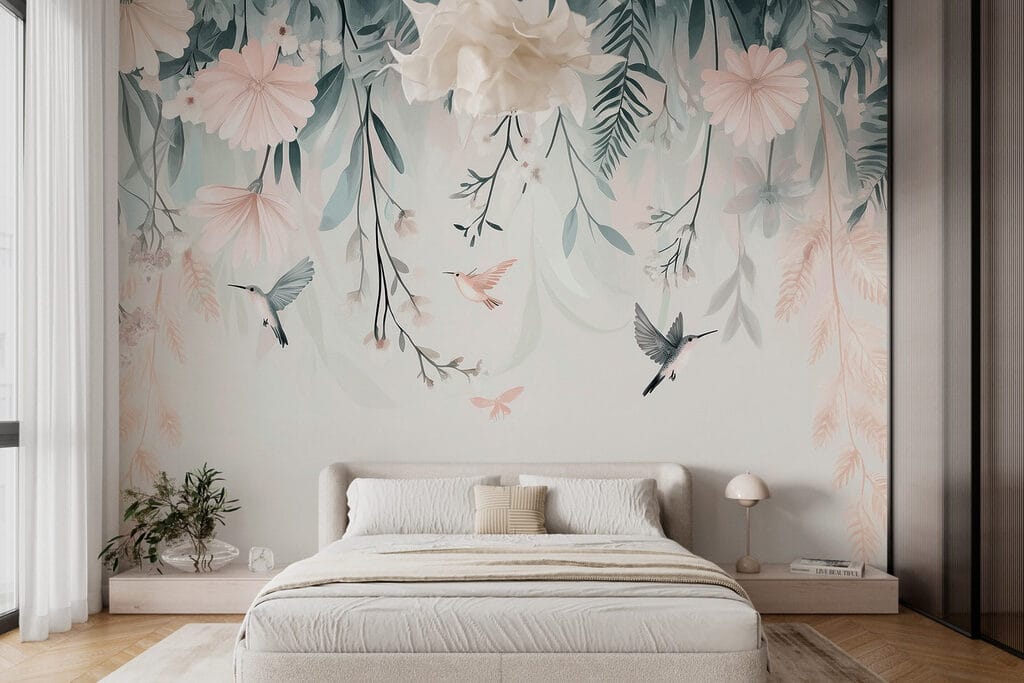 Colibríes entre ramas colgantes — interior 1