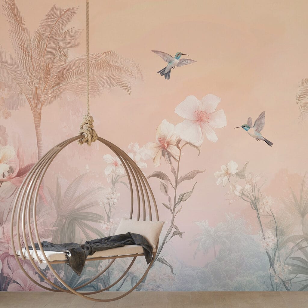 Pájaros sobre palmeras rosas — interior 2