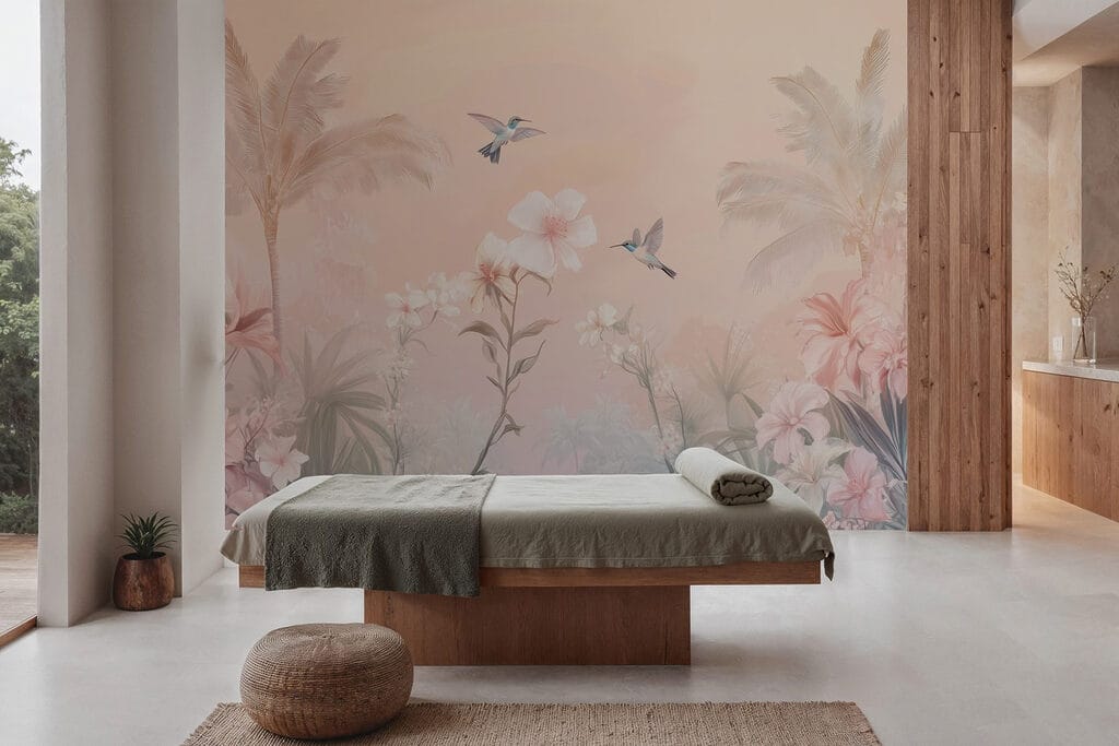 Pájaros sobre palmeras rosas — interior 3