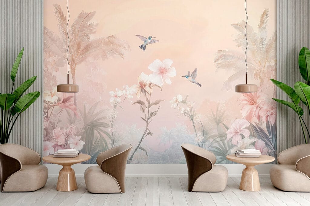 Pájaros sobre palmeras rosas — interior 4