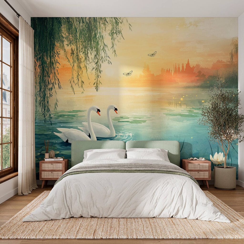 Cisnes al atardecer dorado — interior 1