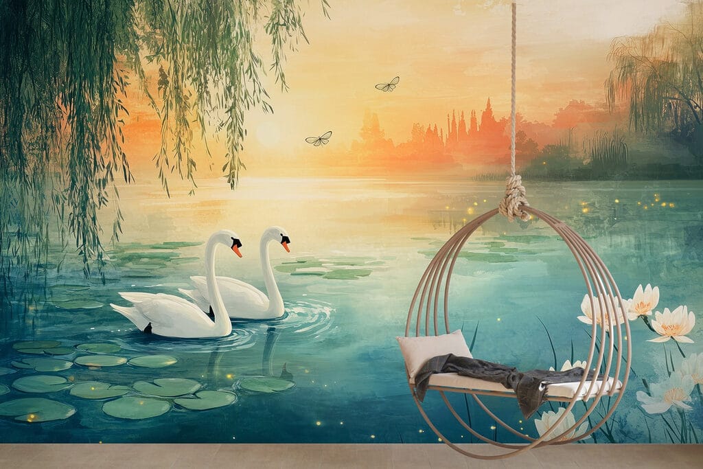 Cisnes al atardecer dorado — interior 4