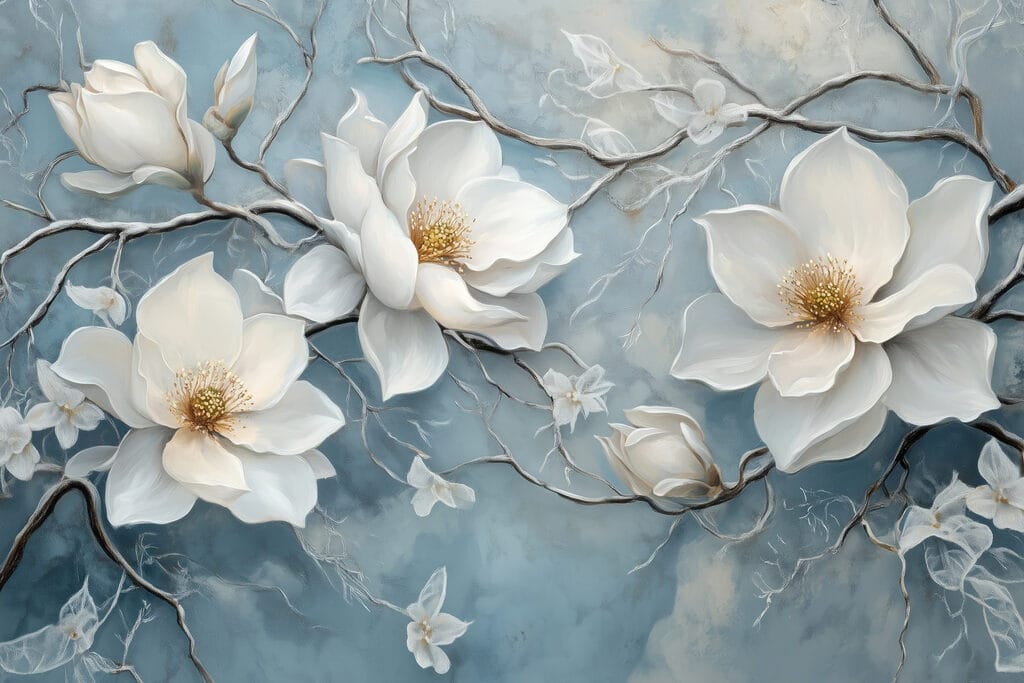Magnolia en azul envejecido — diseño completo