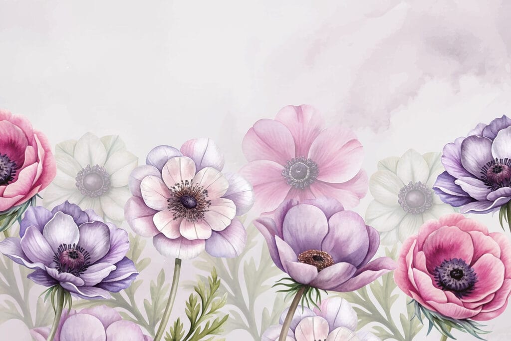 Flores violetas al pie — diseño completo