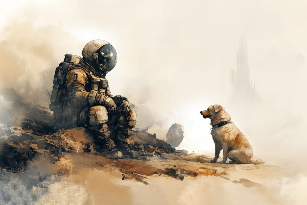 Astronauta y un perro — diseño completo