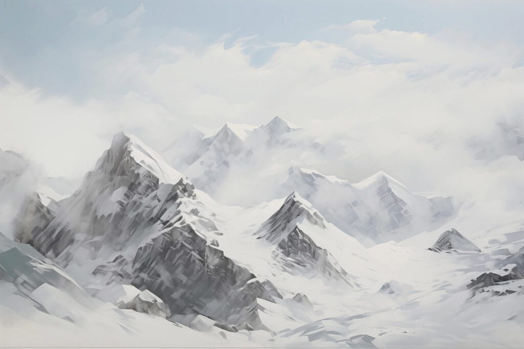 Cumbres nevadas entre nubes — diseño completo