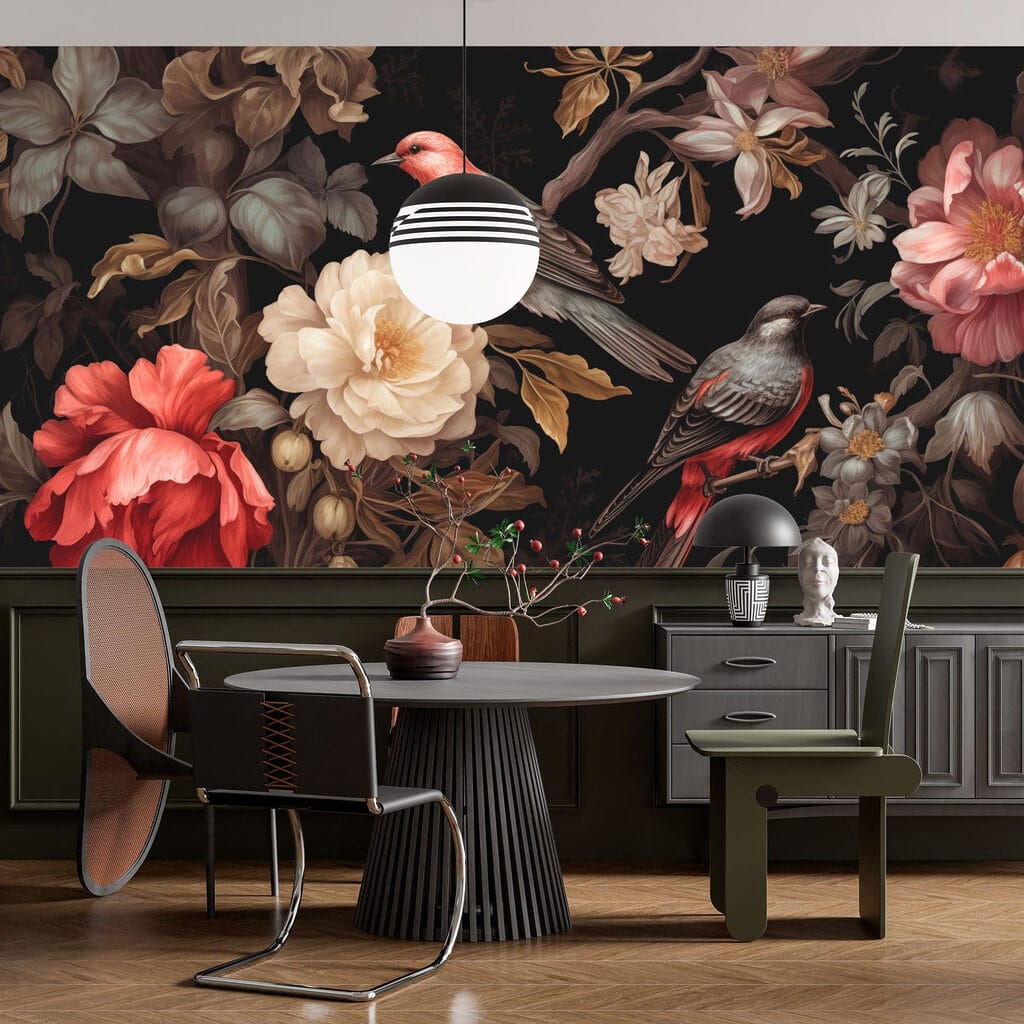 Pájaros entre flores oscuras — interior 4