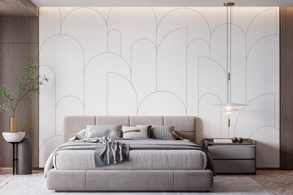 Arcos finos sobre blanco — interior 1