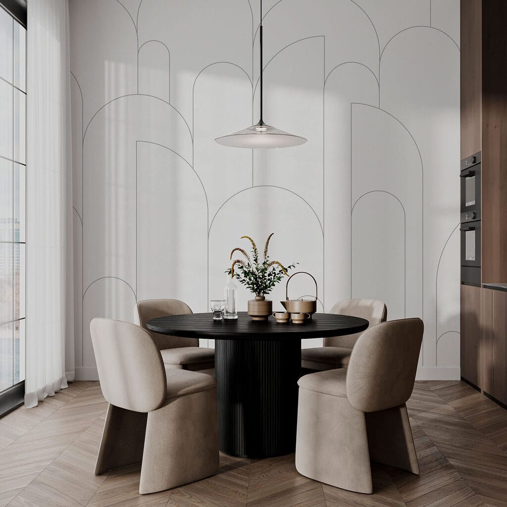 Arcos finos sobre blanco — interior 3
