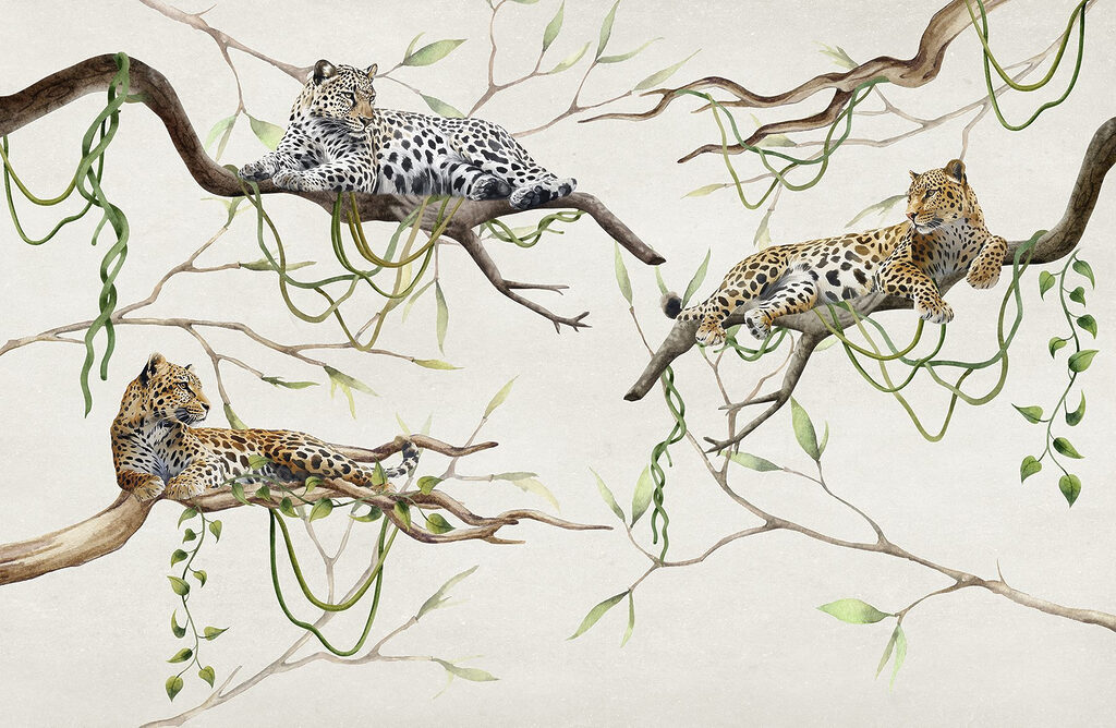 Leopardos sobre ramas — diseño completo