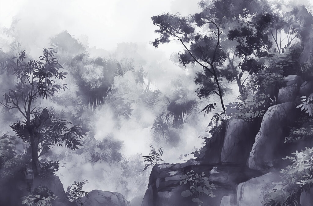 Rocas grises y bosque — diseño completo
