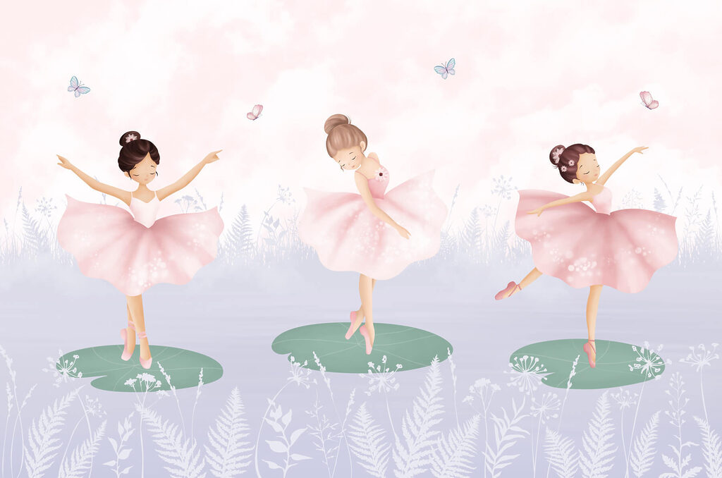 Tres bailarinas con mariposas — diseño completo
