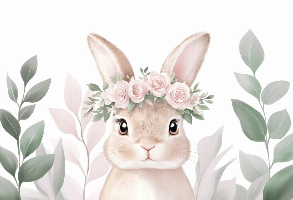 Conejito con guirnalda — diseño completo