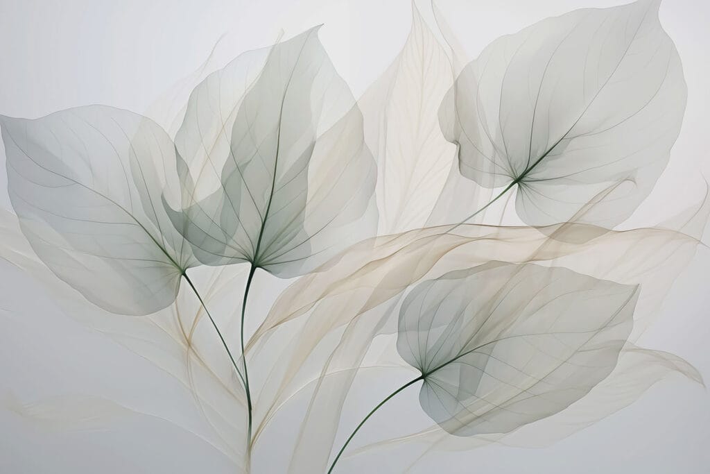 Hojas transparentes en ramas — diseño completo