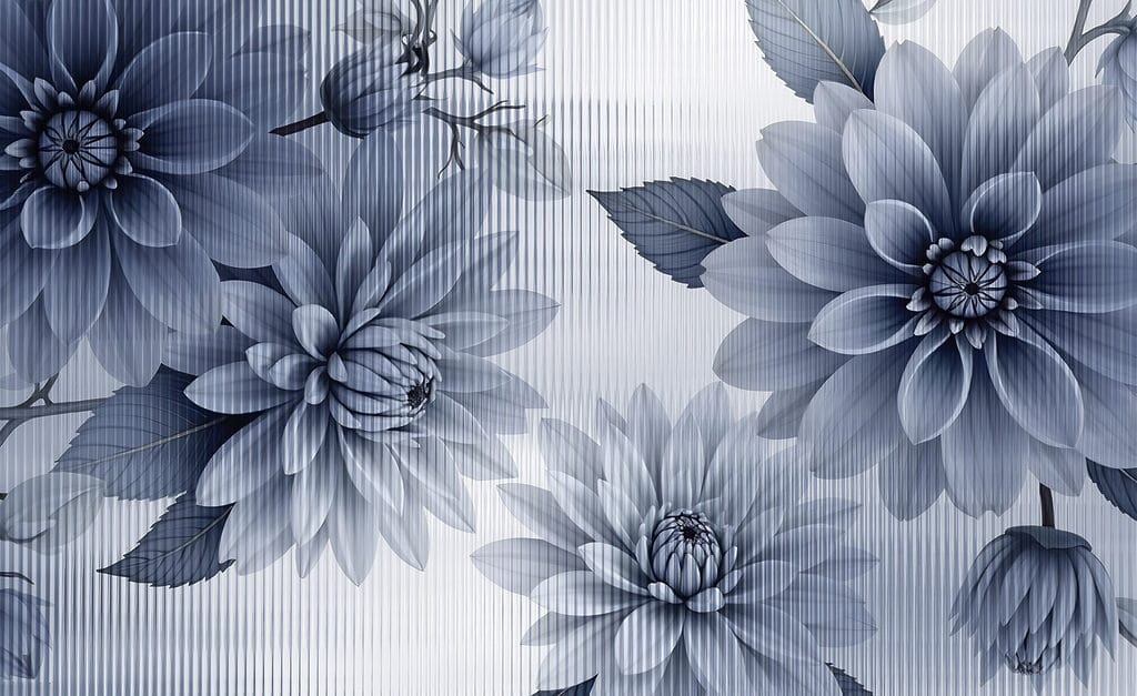 Flores azules en líneas — diseño completo