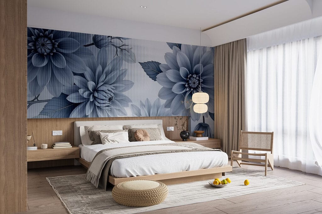 Flores azules en líneas — interior 1