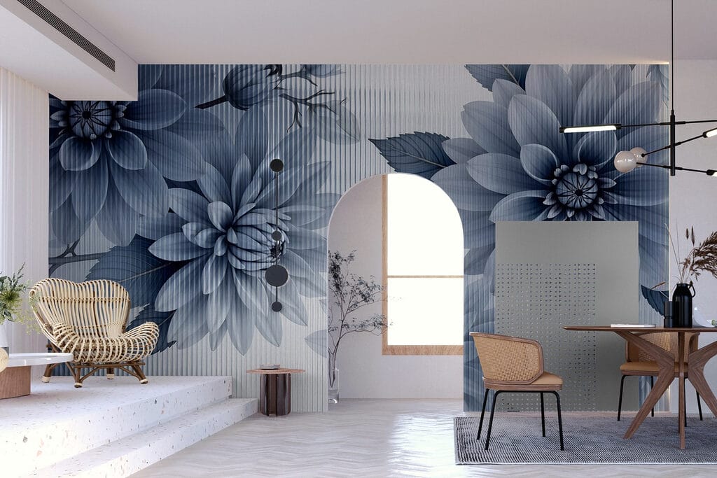 Flores azules en líneas — interior 2