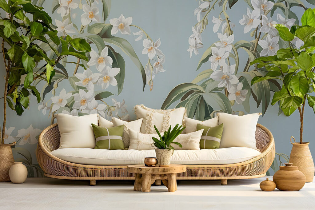 Flores colgantes sobre azul — interior 4