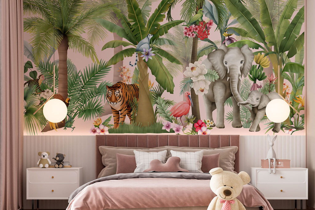 Animales de la jungla en un interior