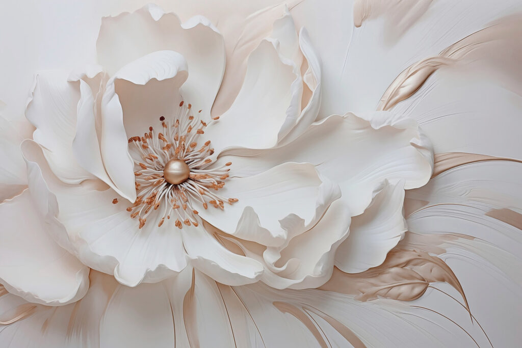 Flor blanca dorada — diseño completo