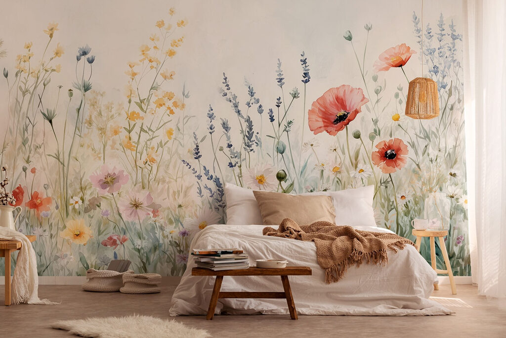 Pradera de flores en un interior