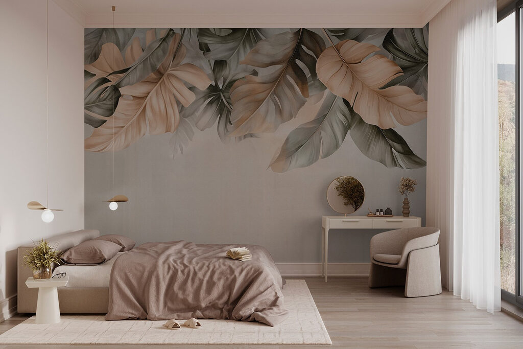 Hojas colgantes sobre taupe — interior 1
