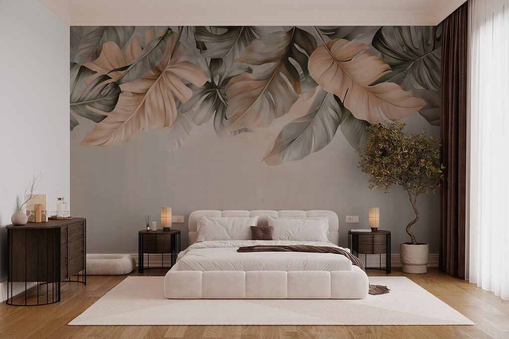 Hojas colgantes sobre taupe — interior 2