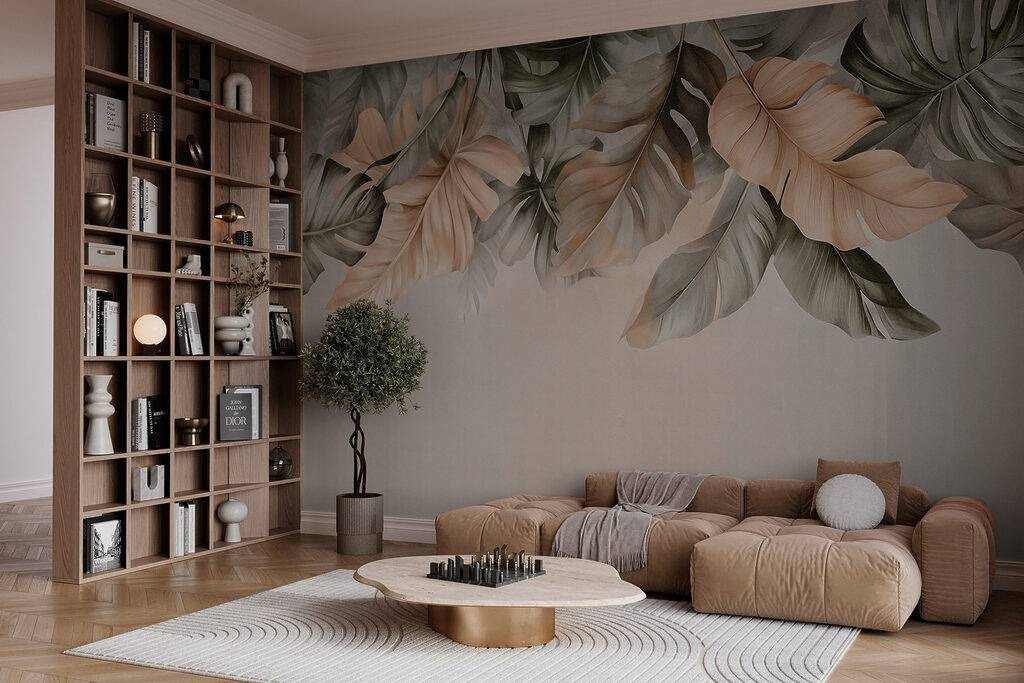 Hojas colgantes sobre taupe — interior 5