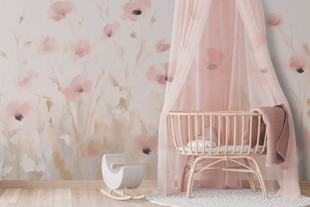 Pradera de flores rosas en un interior