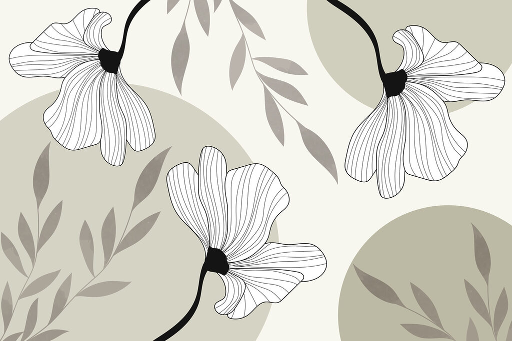 Flores blancas con contornos — diseño completo