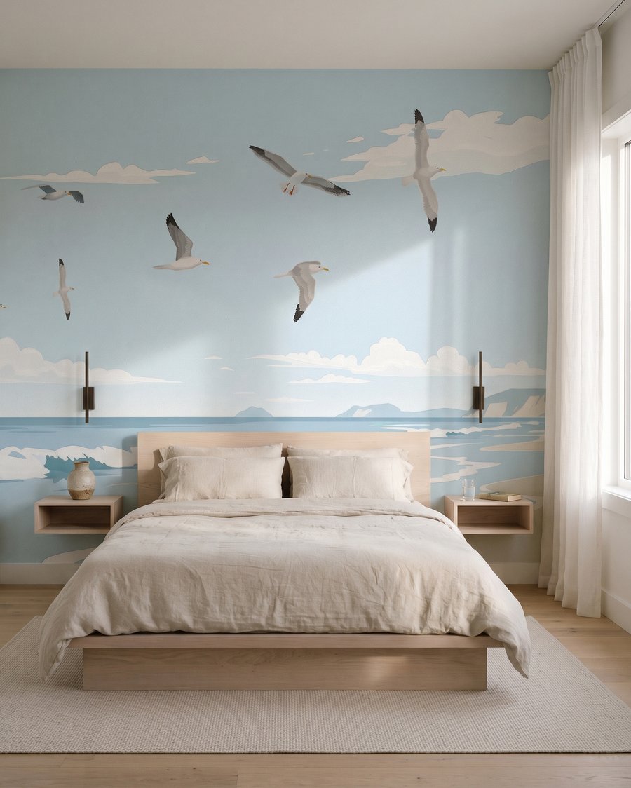 Gaviotas sobre la playa en un interior